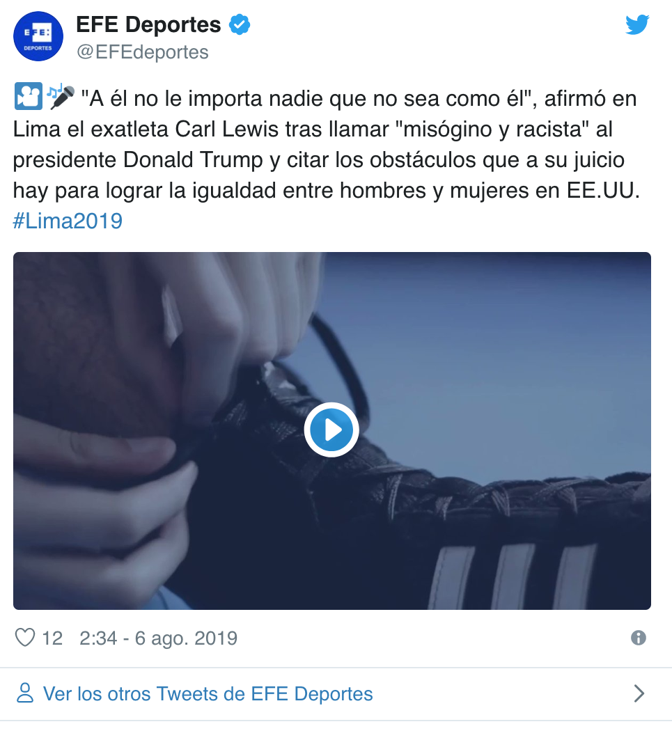 tuit EFE carl lewis sobre donald trump tuit EFE carl lewis sobre donald trump
